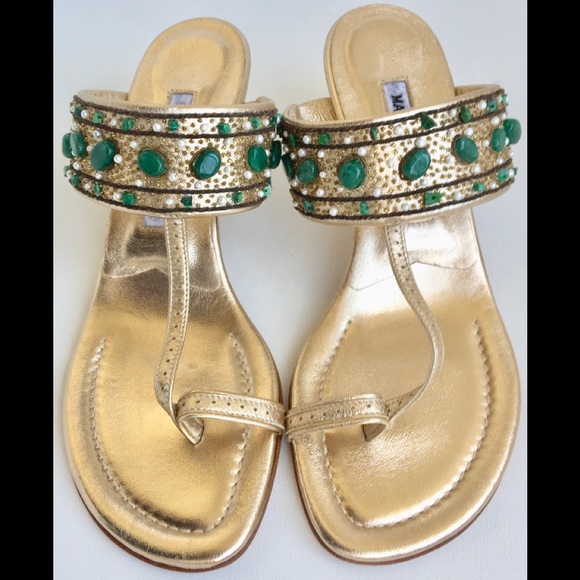 MANOLO BLAHNIK 🥰HP🥰 6.5 7 SHOE SANDAL MALACHITE - Picture 3 of 7